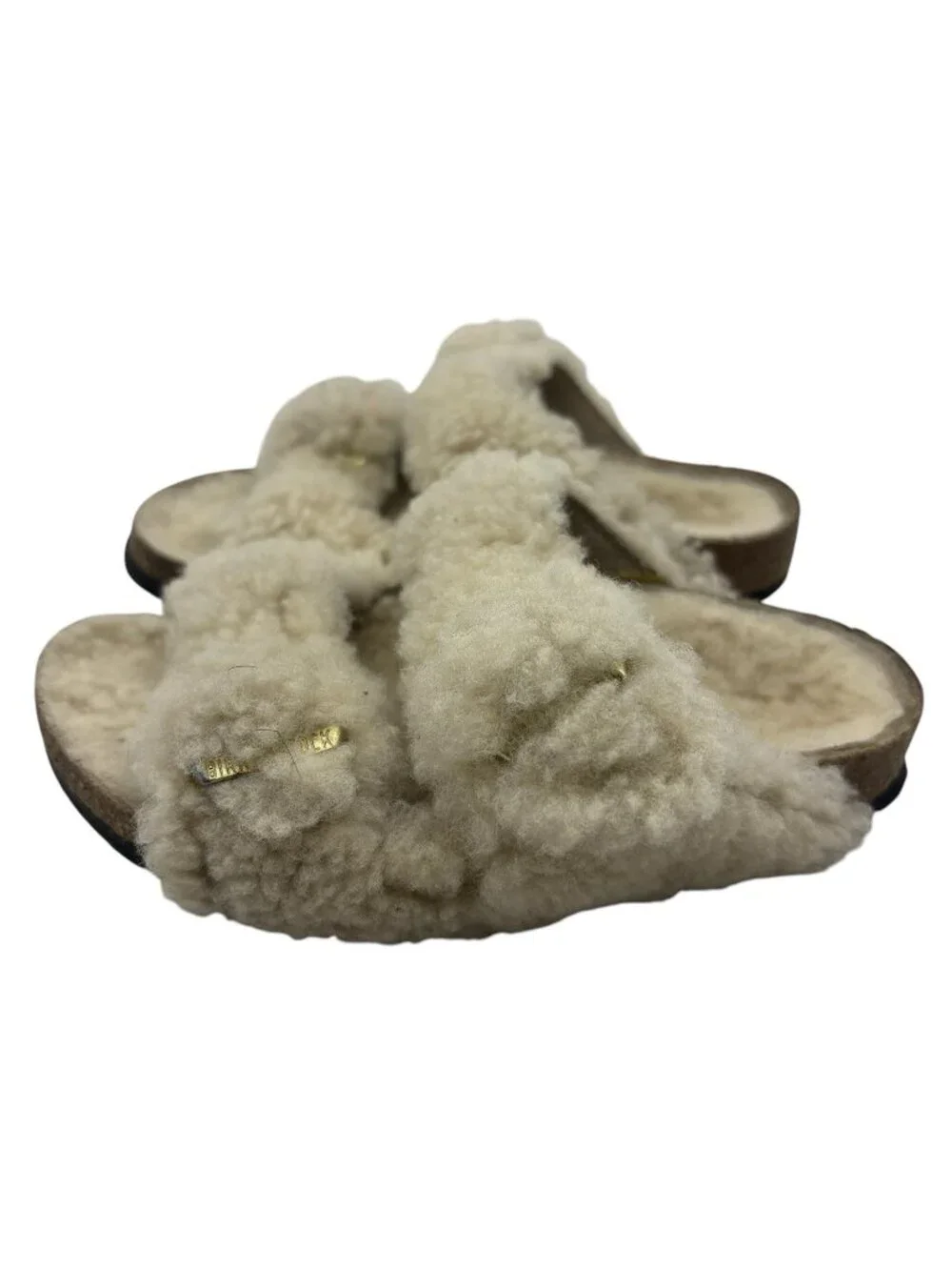Birkenstock Arizona Big Buckle Shearling Slide Sandals Teddy Eggshell Kids Sz 28